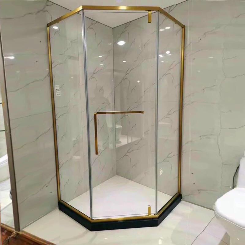 Villa custom diamond type shower room champagne gold brushed narrow edge bathroom long rainbow glass partition flat sliding door