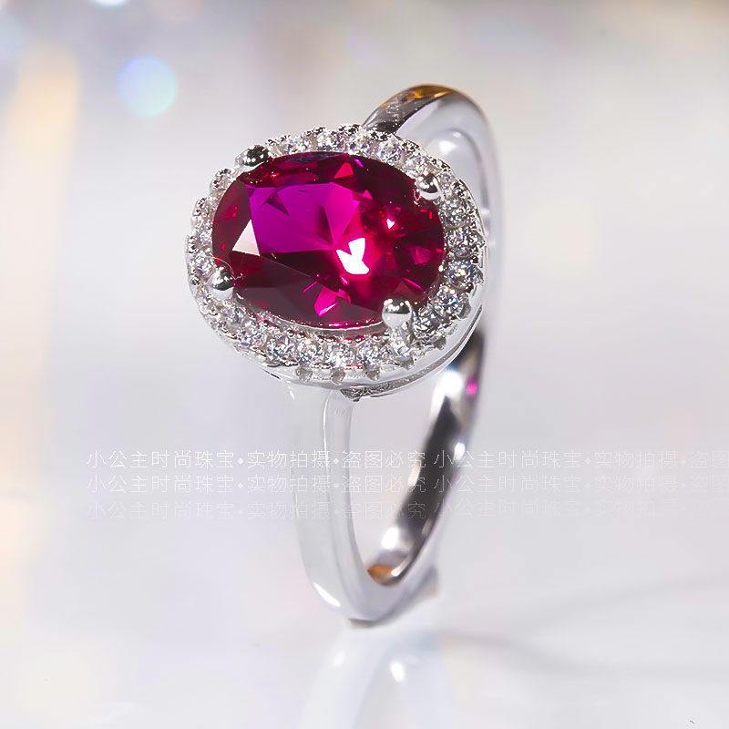 18k white gold inlaid ruby luxury natural dove blood red diamond ring personality retro temperament elliptic ring female