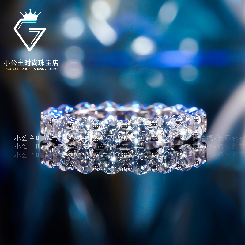 Mosanstone diamond ring, platinum, full diamond, row diamond ring, 18K platinum group, set, stacked, wearing ring, fashion ring for men and women