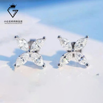 PT950 Platinum Cross Drop Personality Ear Spike Blazing Four Leaves Grass Mosan Diamond Temperament Earnail Goddess