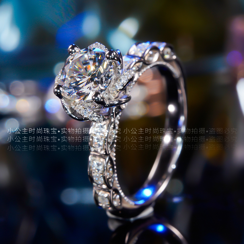 mo sang shi diamond platinum Bud qun xiang ring 18K platinum flowers 1 karat fang zhen zuan nv jie proposed hua jie