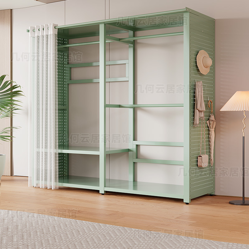 Open Wardrobe Metal Clothes Rack Closet Assembly Pegboard Shelf Dustproof Clothes Rack Floor-Standing Open Wardrobe