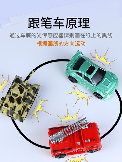 Follow the line car, draw the line, follow the pen car, children's toys, educational boy track car, light induction root line tank toy car
