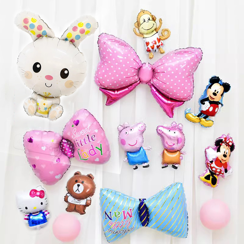 Mini cartoon balloon Mickey Wang Wang team piggy page rabbit bear kt cat bow children's balloon decorations