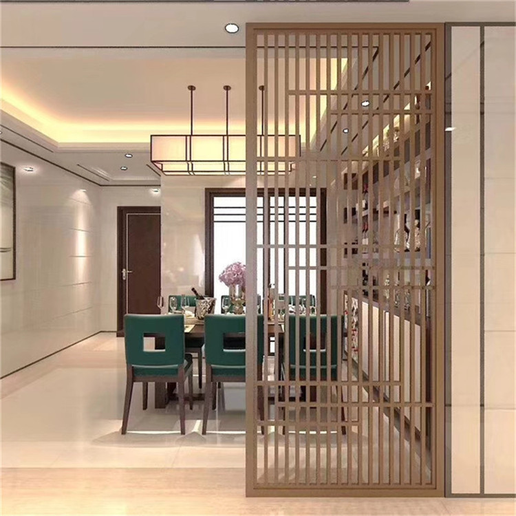 Stainless steel screen partition cutout carved metal titanium rose gold living room hotel modern simple Chinese entryway