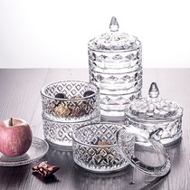 Glass sugar cylinder 3 layers 4 layers stratified multilayer stackable nut melon subpan snack containing cartridge lid storage tank