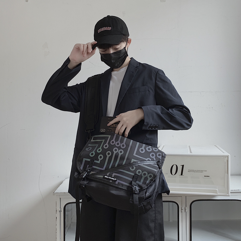 ins tide junior high school student shoulder bag men's waterproof reflective large-capacity simple cross-body bag Japanese tooling bag