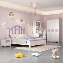 Full solid wood childrens room set furniture combination set bed with desk wardrobe girl bedroom room full set of furniture