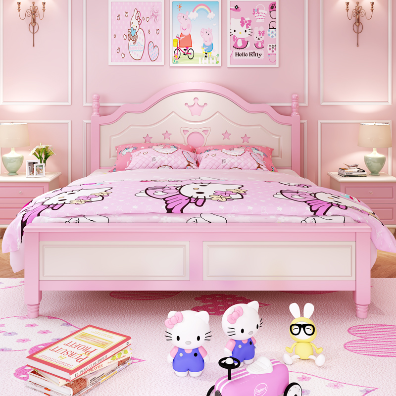 Pink solid wood children's girl princess bed solid wood 1 2m kids bedroom internet celebrity bed 1 35m baby single bed