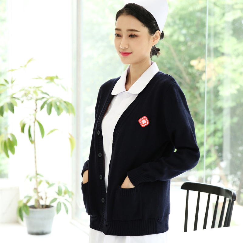 Nurse Sweater Women's Knitwear Nurse Uniform Winter Coat Hospital Staff Outerwear Cardigan with Fleece and Thickened Lining