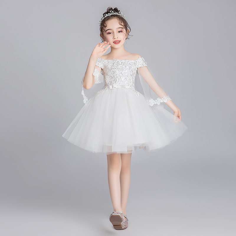 váy cưới sinh nhật poncho Girl váy váy buổi tối cho trẻ em chủ không khí biểu diễn piano váy trắng mùa hè trẻ em hoa của nhỏ.