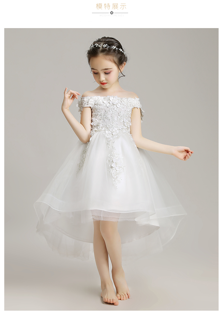 Cô gái váy công chúa váy hoa nhỏ cô gái từ vai hôn váy cưới trẻ em mô hình sàn catwalk trang phục piano - Váy trẻ em váy xinh cho bé