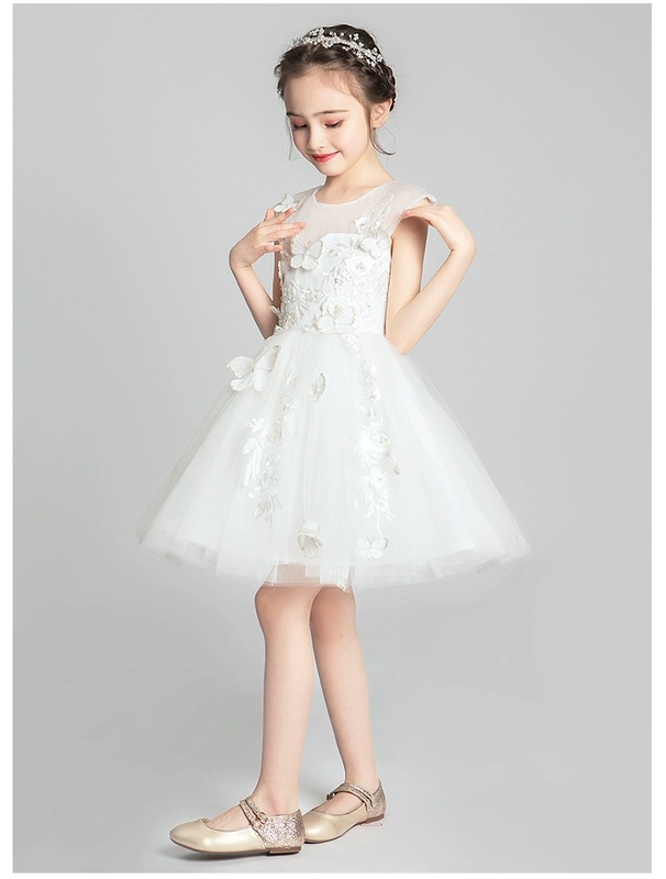 Cô bé công chúa váy fluffy gạc cô gái hoa cô gái váy cưới quý tộc chủ nhà kiểu váy trắng - Váy trẻ em