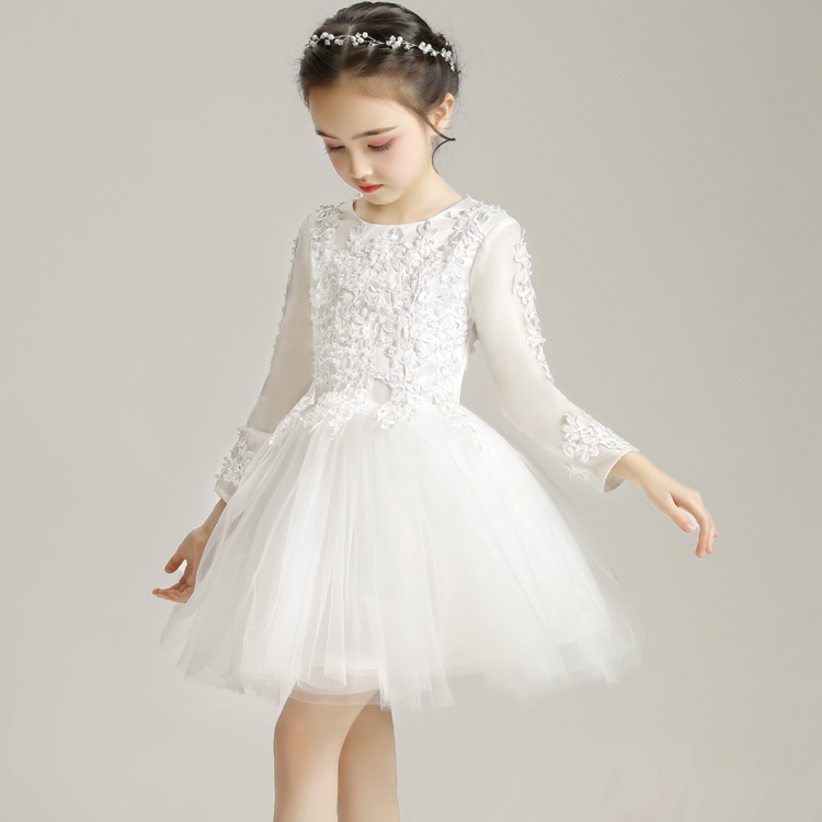 Children's Gown Princess Dress Girl Puffy Kid Flowers Child Wedding Dress Piano for Long sleeves High-end Spring Summer