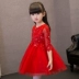 Trẻ em ăn mặc cô gái buổi tối váy cưới công chúa đỏ váy phồng hoa cô gái chủ nhà sinh nhật biểu diễn piano