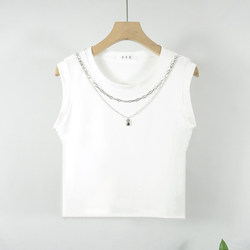 Women's Solid Color Chain Vest 2024 Summer Versatile New Slim Fit Round Neck Sleeveless Temperament Inner Top
