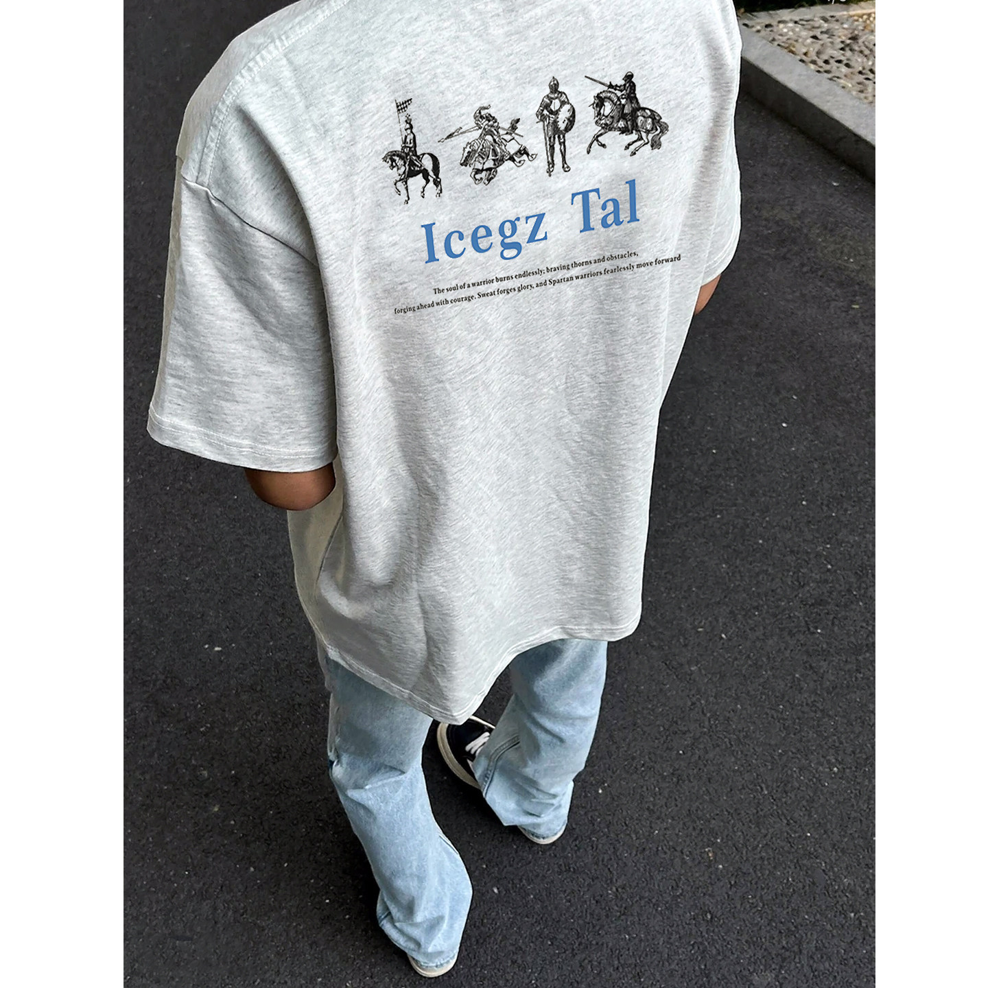 美式高街斯巴达印花短袖男夏季潮牌宽松设计感小众情侣T恤上衣