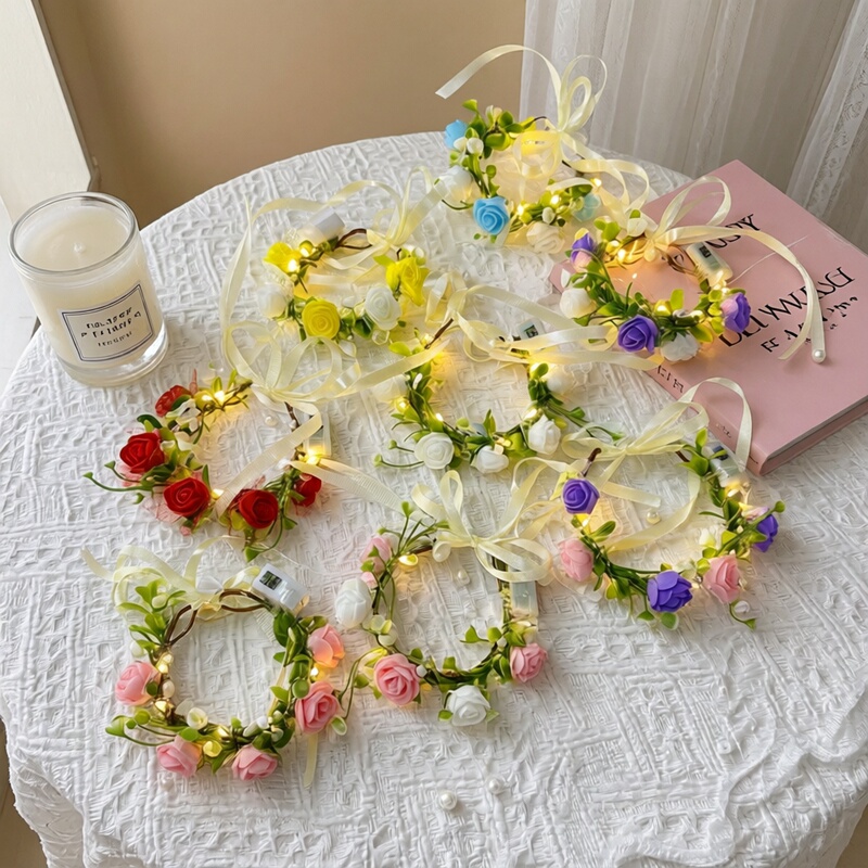 Graduation Forest-Themed Handmade Luminous Bracelet with Simulated Rose Garland Gift for School Kindergarten Chorus Performance Graduation Forest-Themed Handmade Luminous Bracelet with Simulated Rose Garland Gift for School Kindergarten Chorus Performance