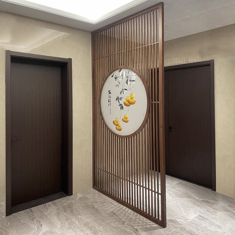 New Chinese style solid wood lattice hollowed out wooden grille living room background wall porch partition screen Chinese style antique doors and windows