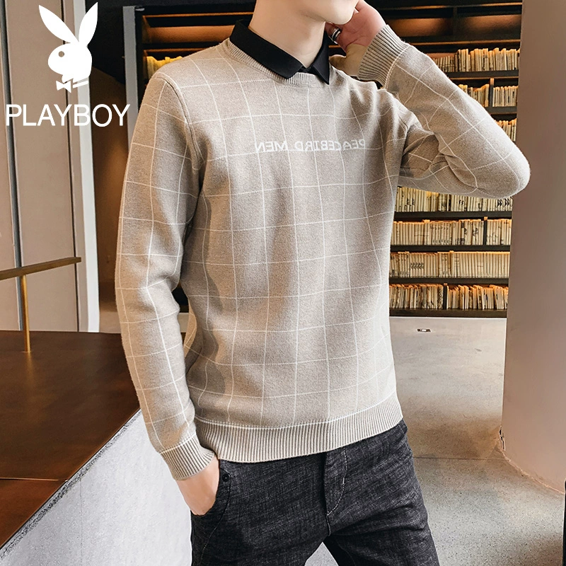 Playboy 2019 thu đông dày áo len giả hai dây nam dệt kim lỏng len xu hướng áo len nam - Cardigan