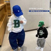 Boy Necropolis Spring New Products Children Han Edition Letters Printed Covering Hooded Baby Foreign Air 100 Hitch Casual Blouses