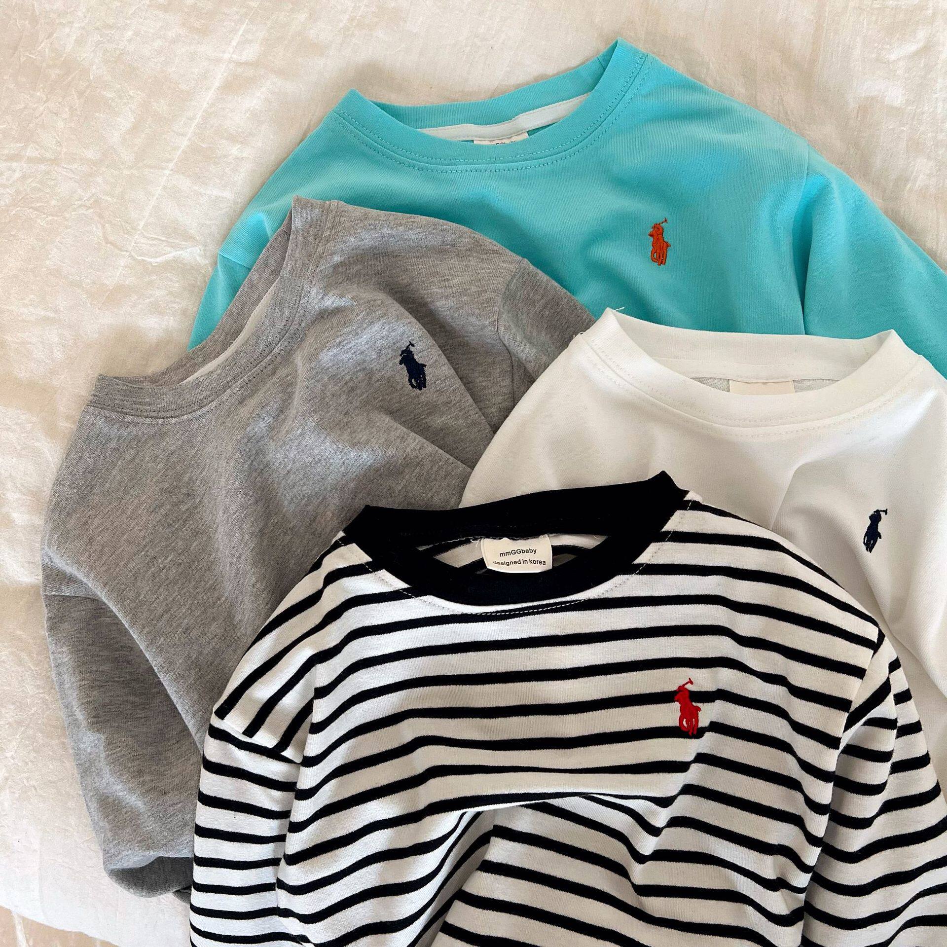 Children's bottoming shirt 2022 spring new boys and girls Korean version of the tide brand long-sleeved striped T-shirt baby cotton top