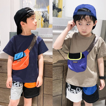Boy short sleeve T-shirt 2022 Summer new childrens clothing day Tide Card Pro-Boy Pure Cotton Satchel Half Sleeve