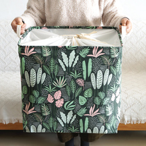 Dirty clothes storage basket foldable blue belt cover oversized household cotton linen box small drawstring basket