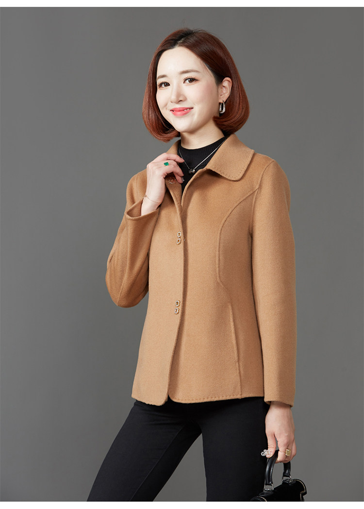 短款翻领中老年羊毛呢子羊绒大衣中年女装双面呢100%羊毛外套妈妈详情10