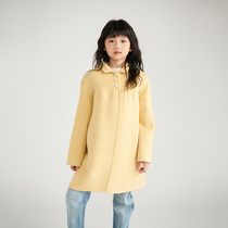 Girls double-sided cashmere coat 2024 autumn and winter new style baby girl yellow 100% woolen coat