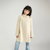 Girls double-sided cashmere coat 2024 autumn and winter new style baby girl beige 100% woolen coat