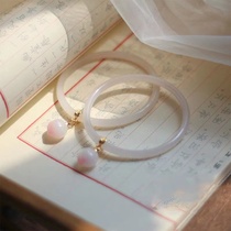 Jingle Bracelet girl imitation agate carcedony bracelet ins niche design sense Bell bracelet ancient style fine peach jade bracelet