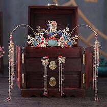 Ancient style Hanfu costume cheongsam Xiuhe cloisonne hair crown tassel high-grade colored glaze original headwear hair accessories