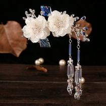 Ancient style colorful glazed hairclip Gardenia long tassel hairclip costume Hanfu hair accessories beautiful and fresh pair of clips