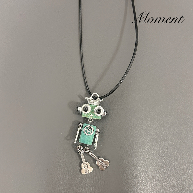Steam Handmade Punk Robot Wooden Alloy Gear Necklace Keychain Jewelry Finished Pendant