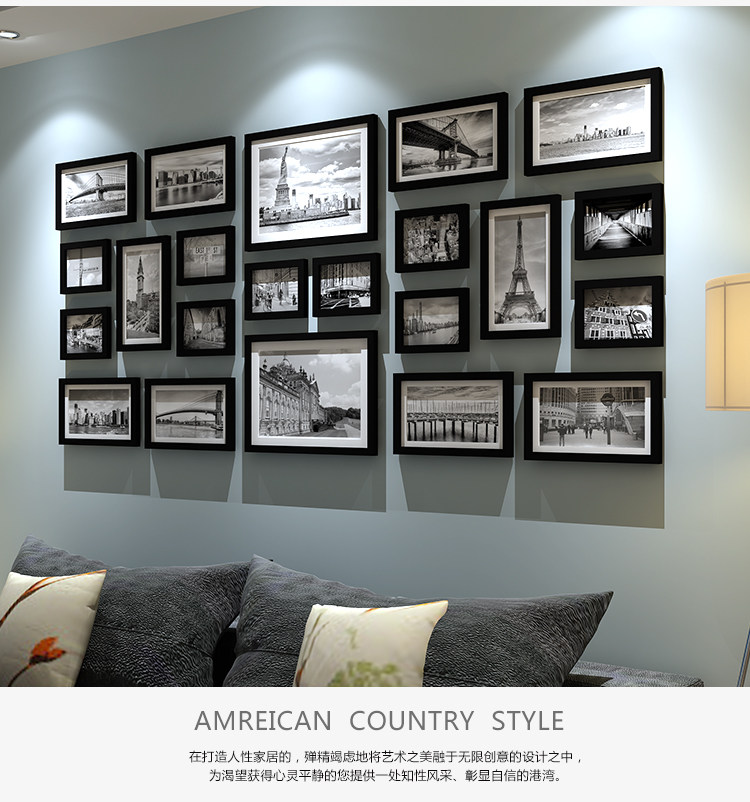 Фотография из натурального дерева, диван, настенная современная и минималистичная фоторамка 