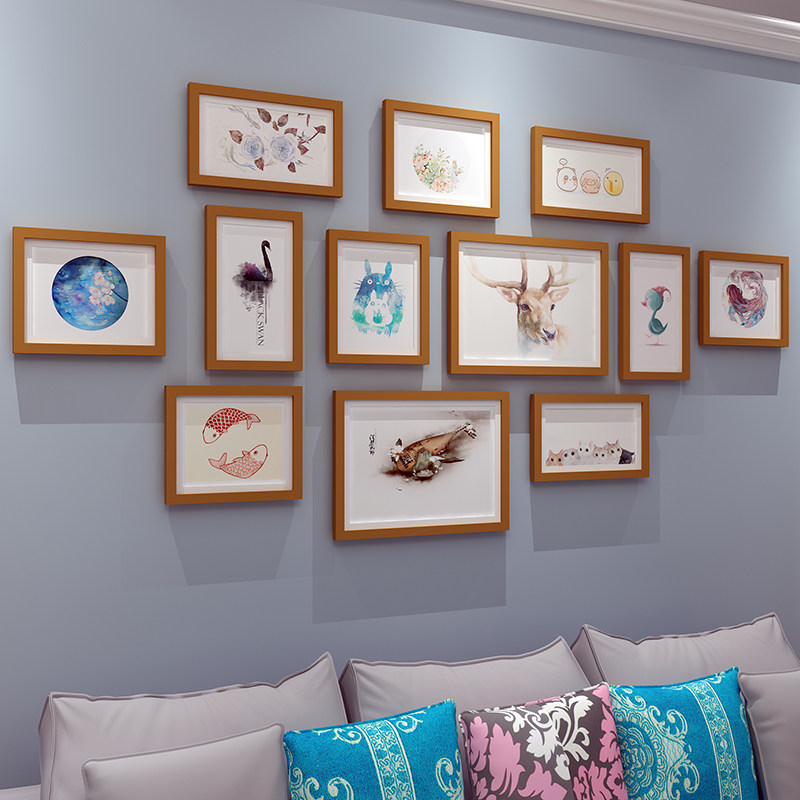 Living room solid wood photo wall creative wall picture frame decoration wall modern hanging wall combination simple bedroom photo wall