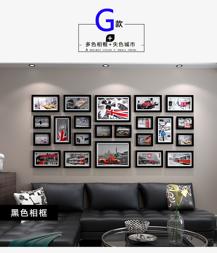 Фотография из натурального дерева, диван, настенная современная и минималистичная фоторамка 