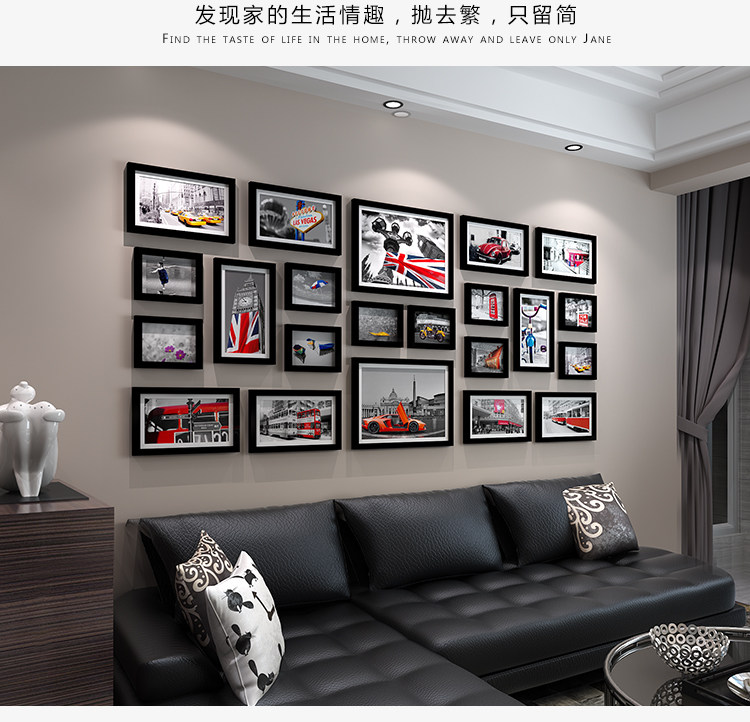 Фотография из натурального дерева, диван, настенная современная и минималистичная фоторамка 