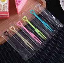 Plastic disposable fruit fork transparent OK fruit sign heart cake fork separately packed fruit fork