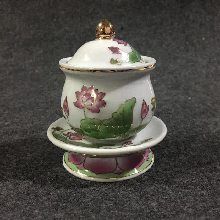 Ceramic colour painted embossed lotus holy water cup water supply cup water supply instrumental large and medium size for a cup