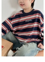 Boys long-sleeved striped T-shirt spring and autumn 2024 new style medium and large childrens spring clothing versatile childrens clothing tops