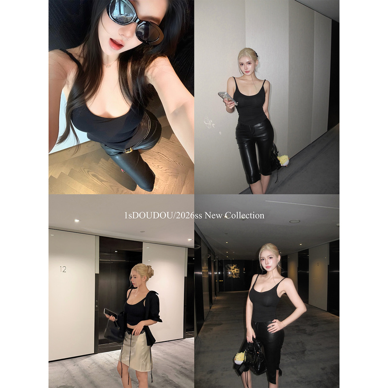1Sdoudou Doudou Sauce【Versatile!】Black Camisole with Chest Pads, Sleeveless Top for Women, Summer Outerwear 1Sdoudou Doudou Sauce【Versatile!】Black Camisole with Chest Pads, Sleeveless Top for Women, Summer Outerwear