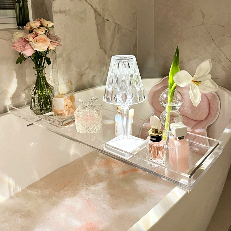 Acrylic Transparent Bathtub Shelf, Multifunctional Partition Shelf for Bathing, Storage Tray for Hotels and Guesthouses