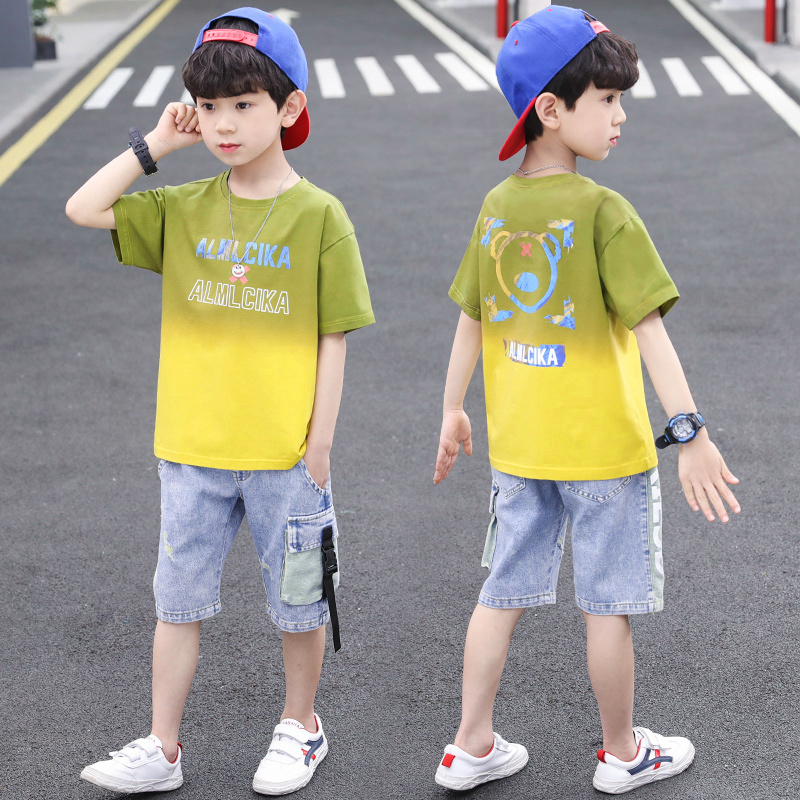 Children Suit Boy Summer Clothing Suit 2022 New Handsome Short Sleeve Boy Big Boy Sports Casual Two-piece Style