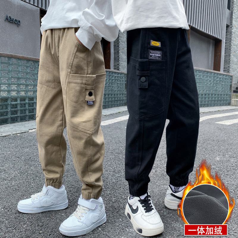 Boy Gush Pants Spring Fall 2022 New CUHK Child Labour Pants Children Thickening Korean Version Casual Pants Child Clothing
