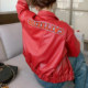 Red French sheepskin jacket spring and autumn high-end design Hong Kong style retro chic motorcycle bomber jacket