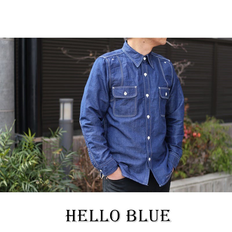 Pherrow's Classic Cotton and Linen Blend Denim Work Shirt 770Ws