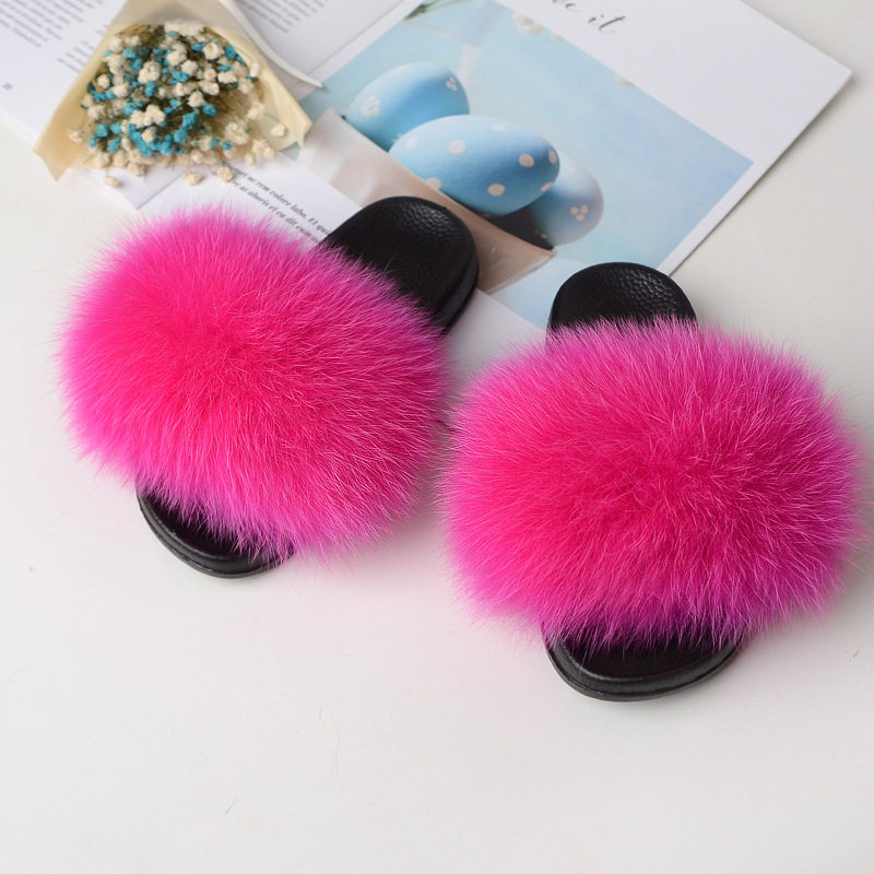 Slippers Qinyuan Fashion New Parent-child Slippers Summer Outwear Fur Sandal Sandals Net Red Fox Wool