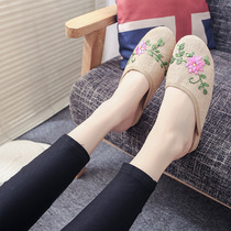 Lady old Beijing mother shoes cloth shoes linen half slippers flat bottom flat heel ox Tide womens shoes